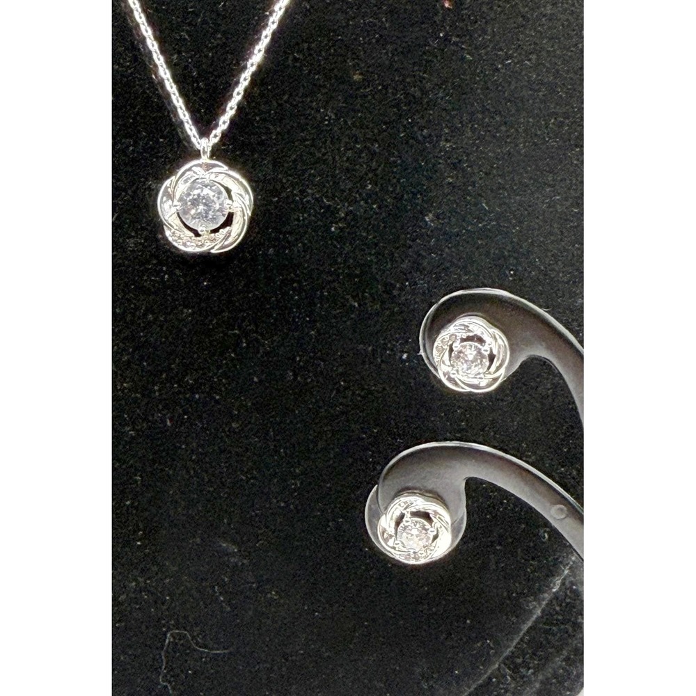 Necklace & Stud Earrings Set New Silver Rhinestone Sparkle Swirl Crystal Pendant - Picture 2 of 6